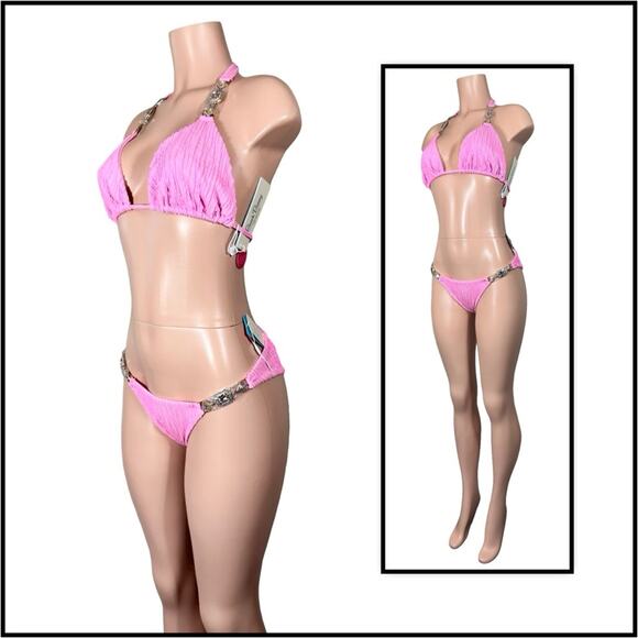 Beach Bunny Raja Triangle Top DD  Skimpy Bottom M, L, XL - Flamingo $290 - Picture 4 of 13